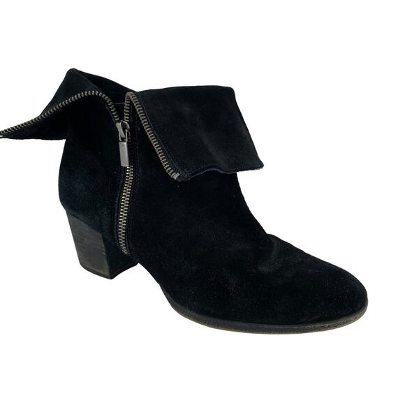 ADAM TUCKER 9M Isadora Black Suede Leather Double Zipper Boots Bootie Heel - Picture 15 of 16